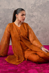 2-PC Embroidered Organza Shirt with Trouser CMA-3-256 (MUSTARD)